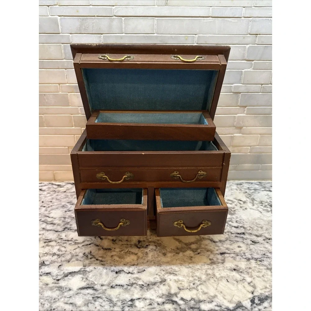 Vintage Wooden Jewelry Box Miniature Dresser Music Box Tone Japan